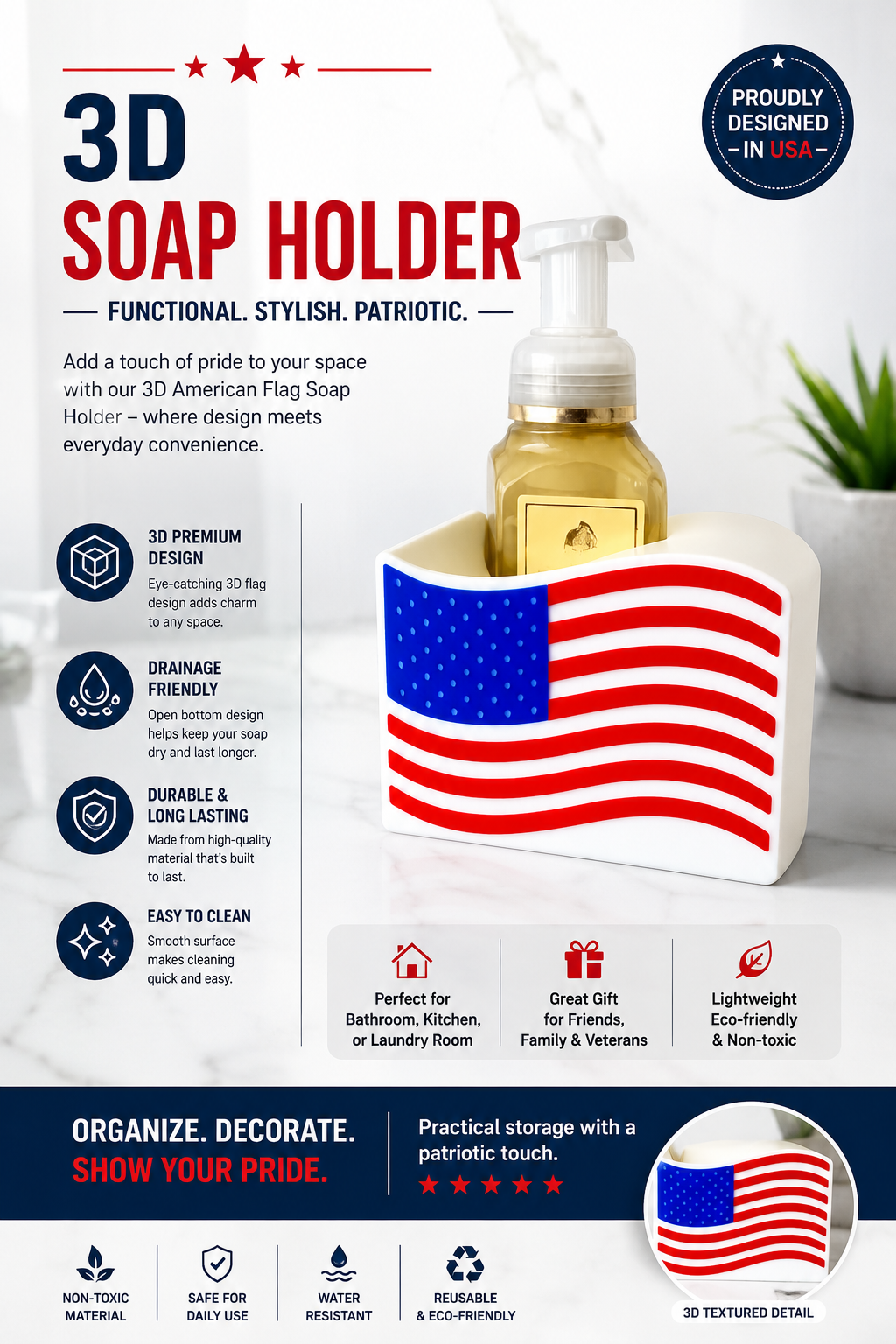 Flag soap holder 3d printed