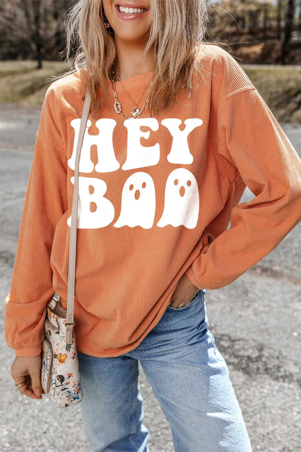 Letter Graphic Round Neck Long Sleeve Sweatshirt