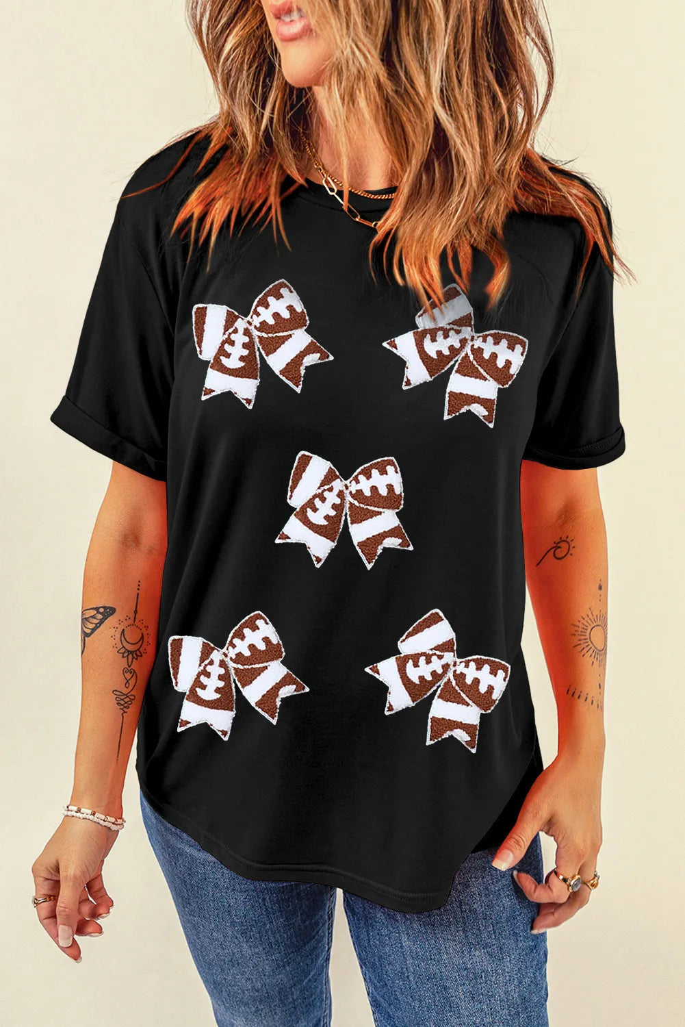 Bow Round Neck Short Sleeve T-Shirt