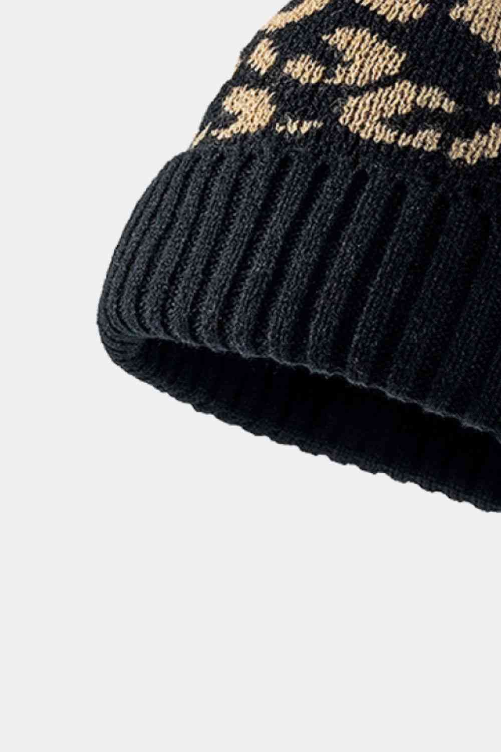 Leopard Pom-Pom Cuffed Beanie